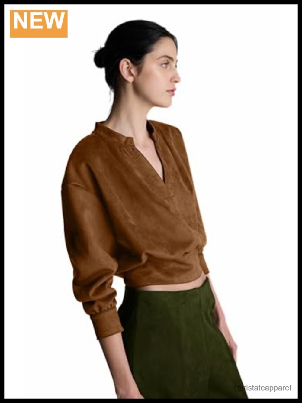 Long Sleeve Suede V-Neck Blouse